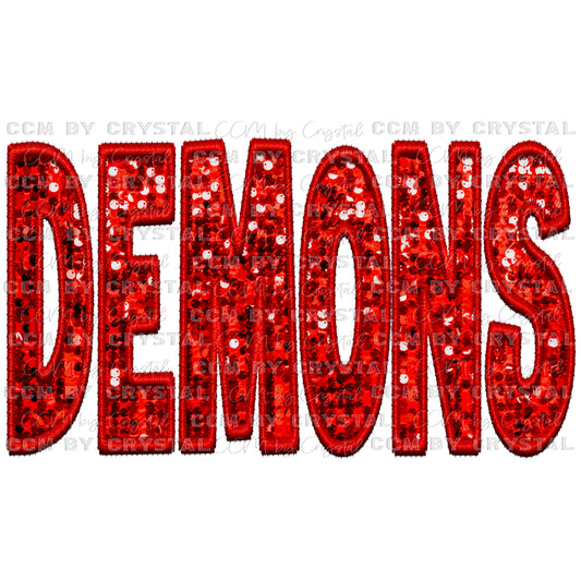 Demons Faux Embroidery Faux Sequins PNG Digital File ONLY
