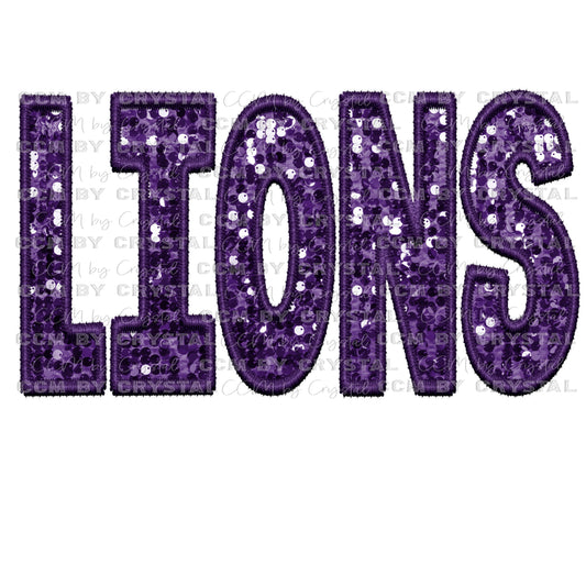 Lions Faux Embroidery Faux Sequins PNG Digital File ONLY