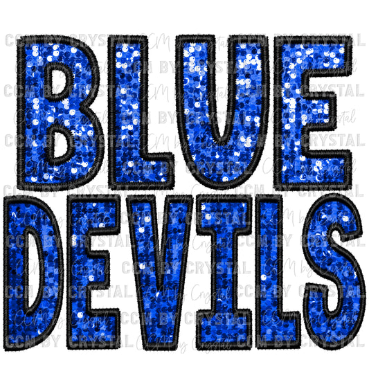 Blue Devils Faux Embroidery Faux Sequins PNG Digital File ONLY