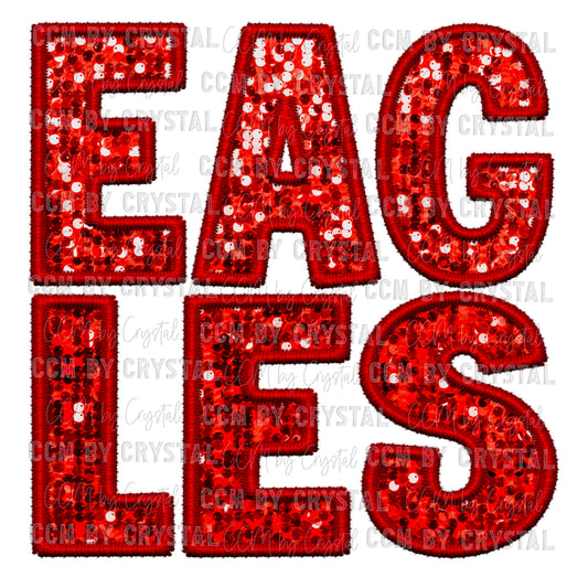 Eagles Red Faux Embroidery Faux Sequins PNG Digital File ONLY