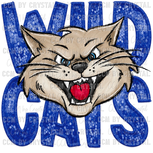 Wildcats Blue Faux Embroidery Faux Sequins PNG Digital File ONLY