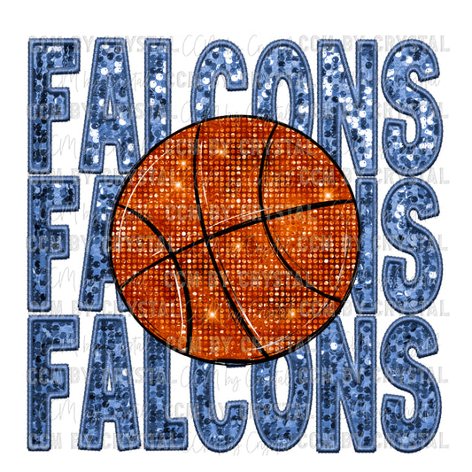 Falcons Basketball Light Blue Faux Embroidery Faux Sequins PNG Digital File ONLY