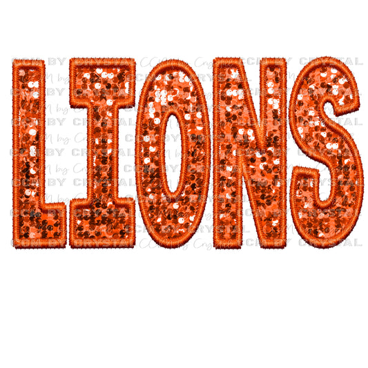 Lions Faux Embroidery Faux Sequins Ready To Press Transfer DTF Sublimation