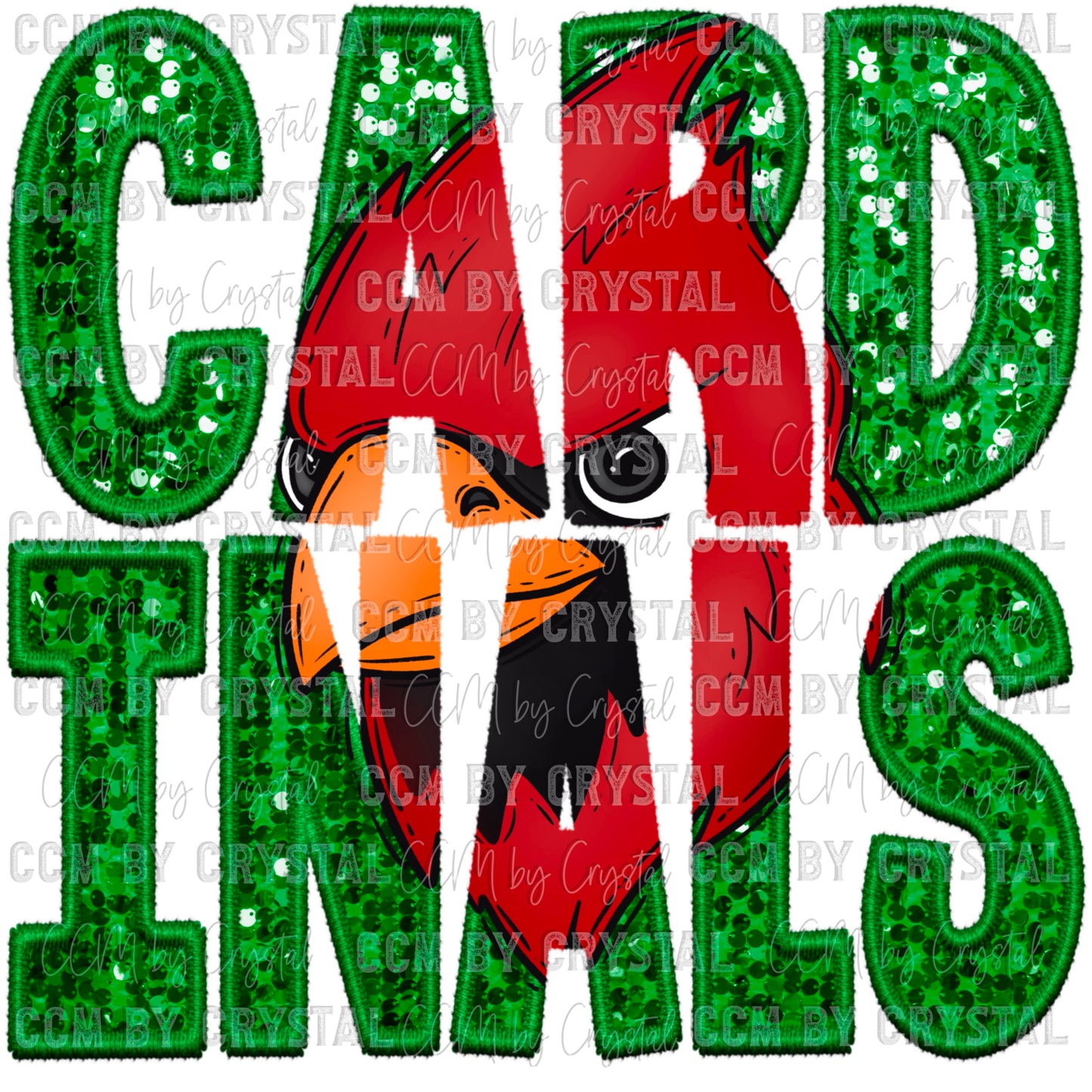 Cardinals Faux Embroidery Faux Sequins Ready To Press Transfer DTF Sublimation