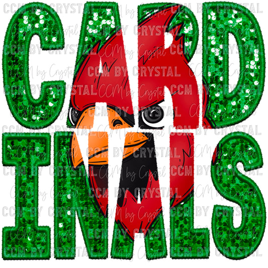 Cardinals Faux Embroidery Faux Sequins PNG Digital File ONLY