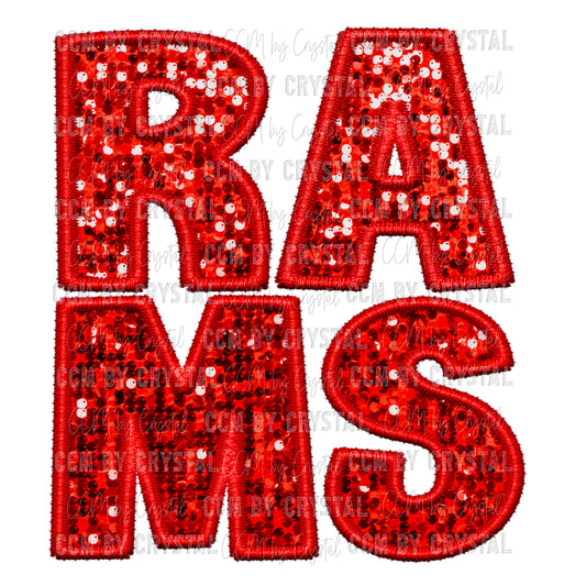Rams Faux Embroidery Faux Sequins PNG Digital File ONLY