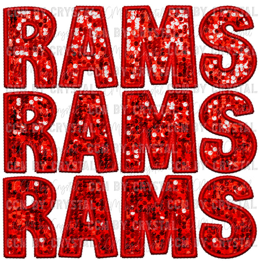 Rams Faux Embroidery Faux Sequins Ready To Press Transfer DTF Sublimation