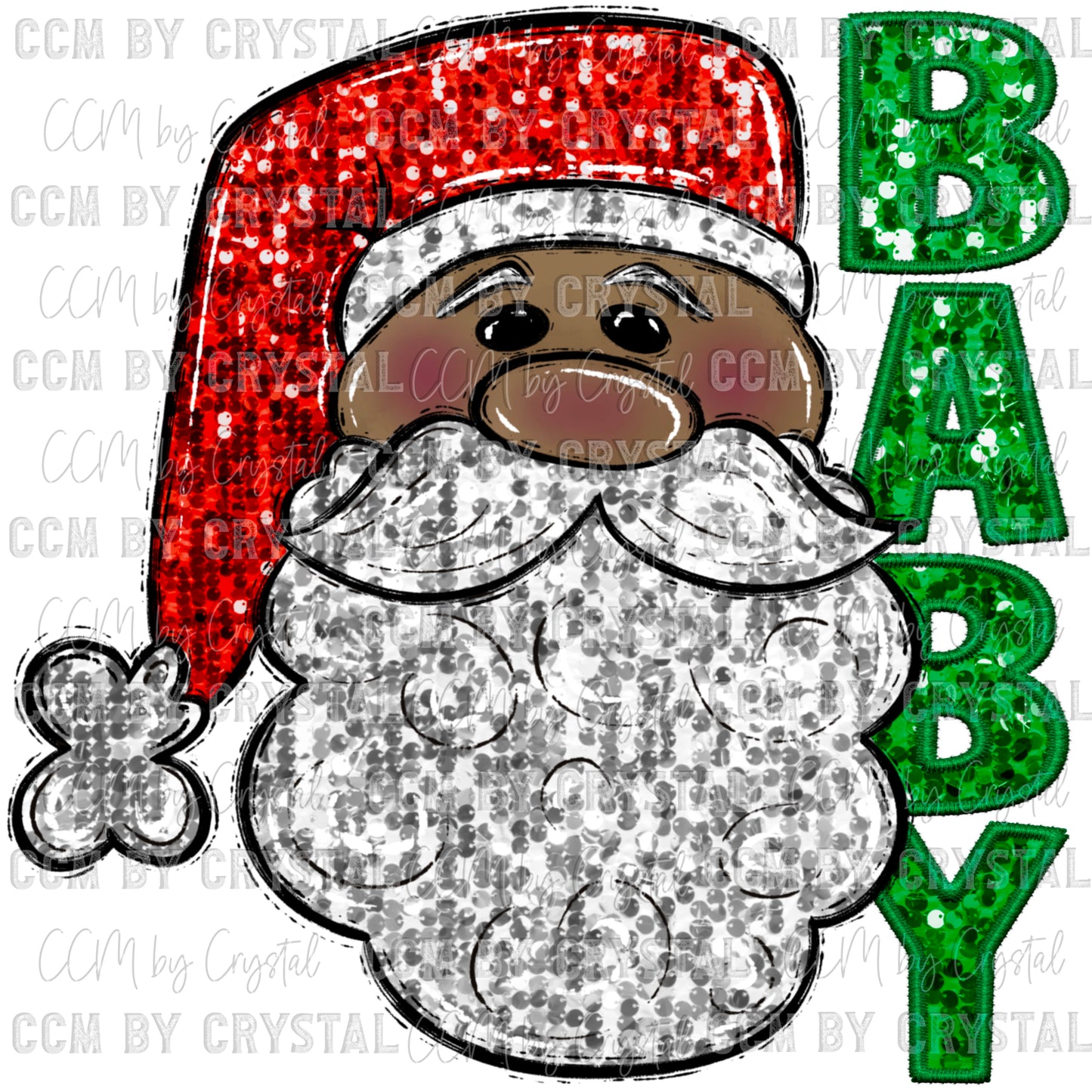 Santa Baby Christmas Faux Embroidery Faux Sequins Ready To Press Transfer DTF Sublimation