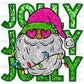 Jolly Pink Glitter Santa Christmas Faux Embroidery Faux Sequins Ready To Press Transfer DTF Sublimation
