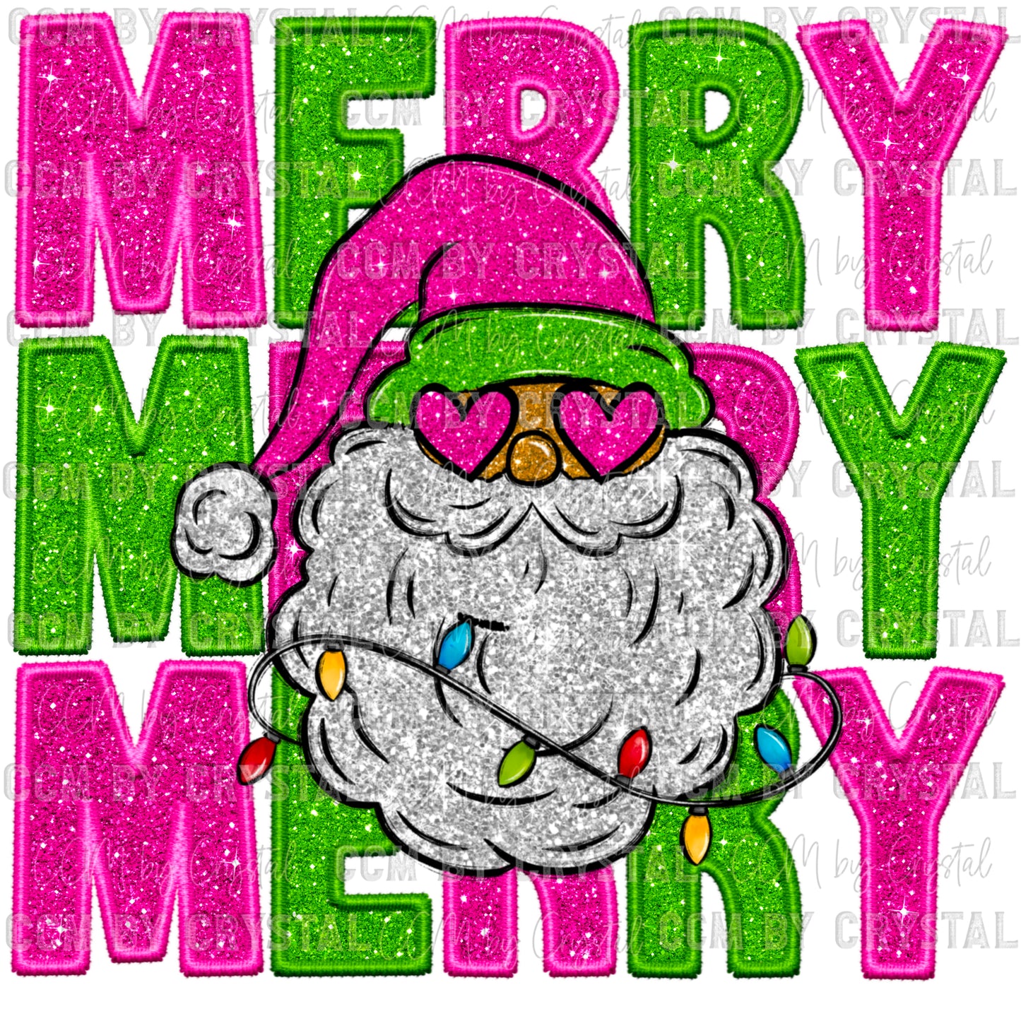 Merry Santa Pink Glitter Santa Christmas Faux Embroidery Faux Sequins PNG Digital File ONLY