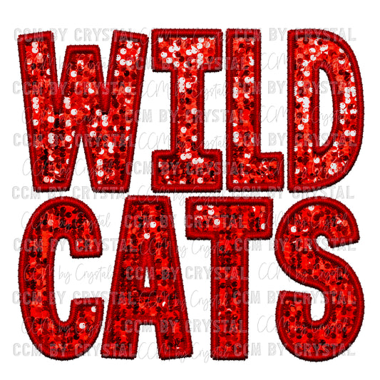 Wildcats Red Faux Embroidery Faux Sequins PNG Digital File ONLY
