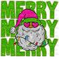 Merry Pink Glitter Santa Christmas Faux Embroidery Faux Sequins Ready To Press Transfer DTF Sublimation