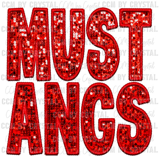 Mustangs Red Faux Embroidery Faux Sequins PNG Digital File ONLY