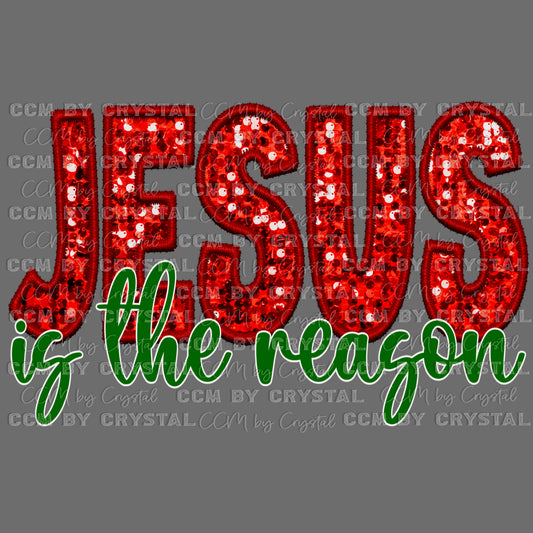 Jesus is the Reason Christmas Faux Embroidery Faux Sequins PNG Digital File ONLY