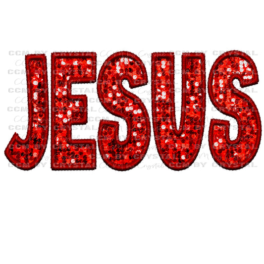 Jesus Faux Embroidery Faux Sequins PNG Digital File ONLY
