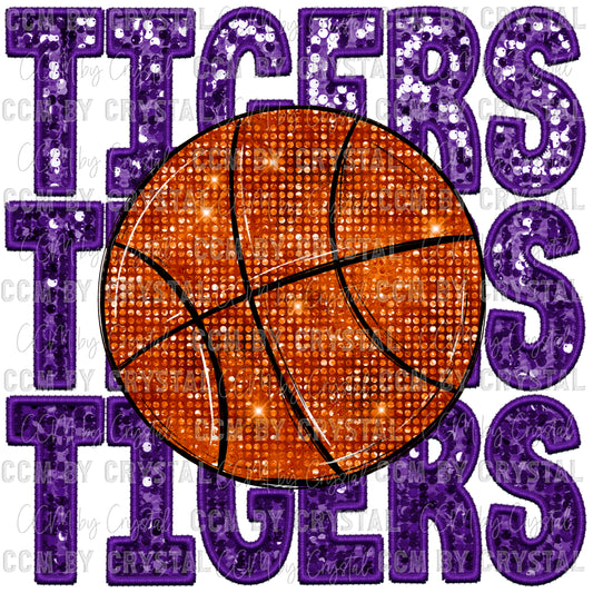 Tigers Basketball Faux Embroidery Faux Sequins Ready To Press Transfer DTF Sublimation