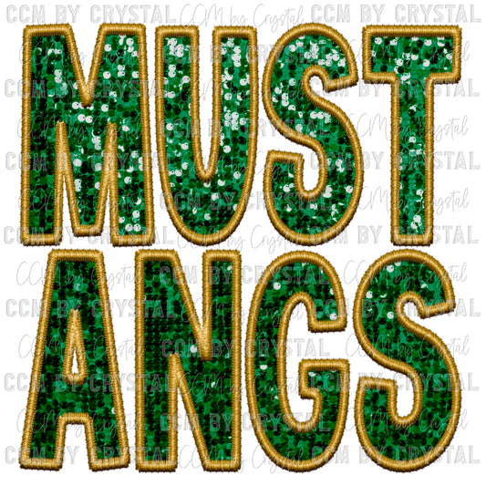 Mustangs Faux Embroidery Faux Sequins Ready To Press Transfer DTF Sublimation