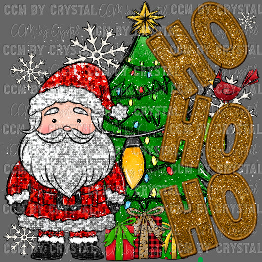 Ho Ho Ho Santa Christmas Faux Embroidery Faux Sequins PNG Digital File ONLY