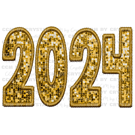 2024 New Year Faux Embroidery Faux Sequins PNG Digital File ONLY