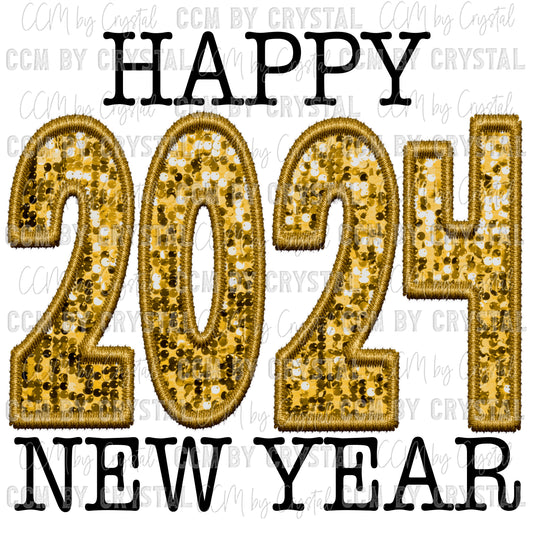 2024 Happy New Year Faux Embroidery Faux Sequins PNG Digital File ONLY