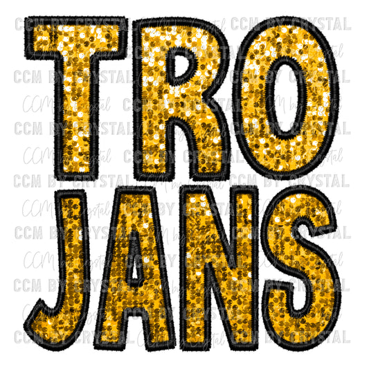 Trojans Faux Embroidery Faux Sequins Ready To Press Transfer DTF Sublimation