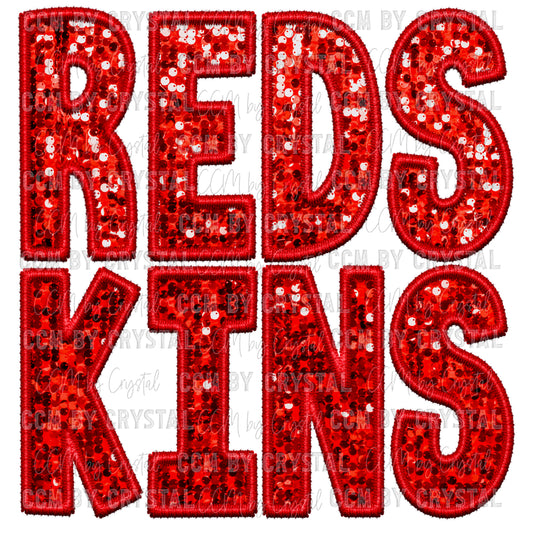 Redskins Faux Embroidery Faux Sequins PNG Digital File ONLY