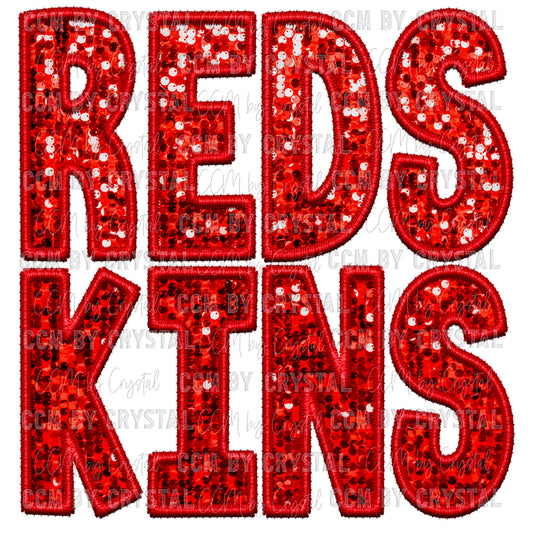 Redskins Faux Embroidery Faux Sequins Ready To Press Transfer DTF Sublimation