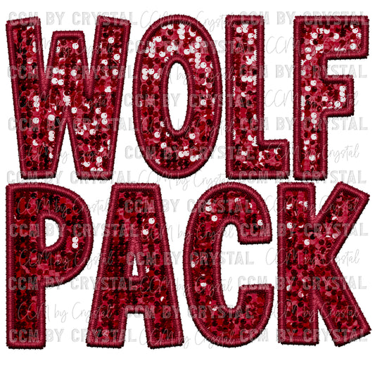 Wolf Pack Faux Embroidery Faux Sequins Ready To Press Transfer DTF Sublimation