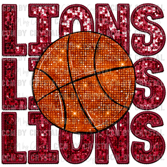 Lions Basketball Faux Embroidery Faux Sequins Ready To Press Transfer DTF Sublimation