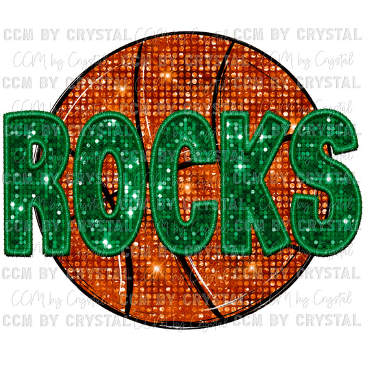 Rocks Basketball Faux Embroidery Faux Sequins PNG Digital File ONLY