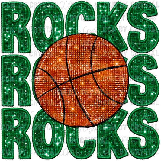 Rocks Basketball Faux Embroidery Faux Sequins Ready To Press Transfer DTF Sublimation