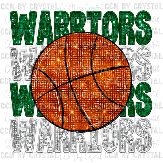 Warriors Basketball Faux Embroidery Faux Sequins Ready To Press Transfer DTF Sublimation