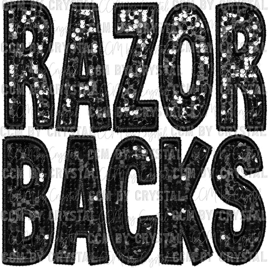 Razorbacks Faux Embroidery Faux Sequins Ready To Press Transfer DTF Sublimation