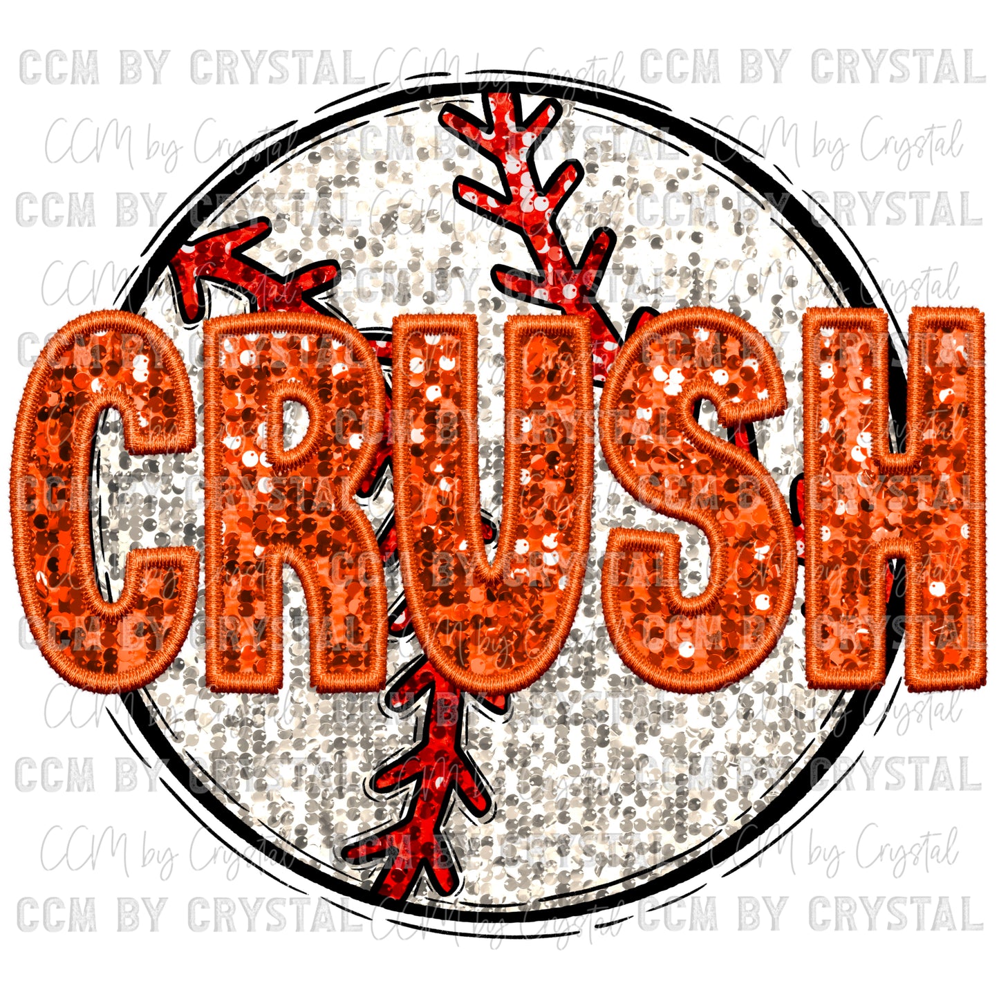 Crush Baseball Faux Embroidery Faux Sequins PNG Digital File ONLY