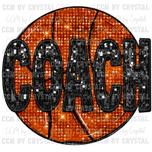 Basketball Coach Faux Embroidery Faux Sequins Ready To Press Transfer DTF Sublimation