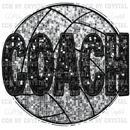 Volleyball Coach Faux Embroidery Faux Sequins PNG Digital File ONLY