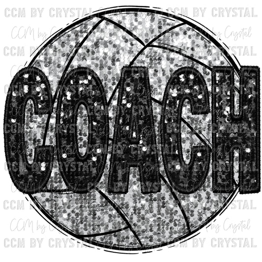 Volleyball Coach Faux Embroidery Faux Sequins Ready To Press Transfer DTF Sublimation