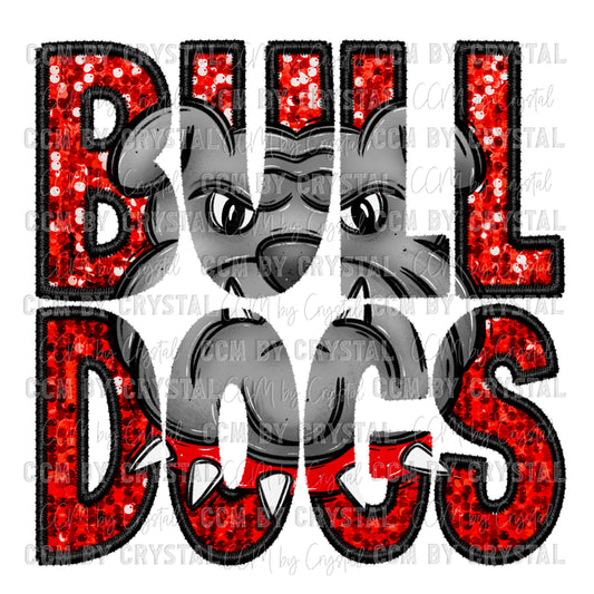 Bulldogs Faux Embroidery Faux Sequins PNG Digital File ONLY