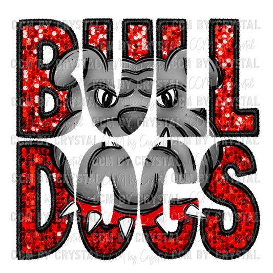 Bulldogs Faux Embroidery Faux Sequins Ready To Press Transfer DTF Sublimation