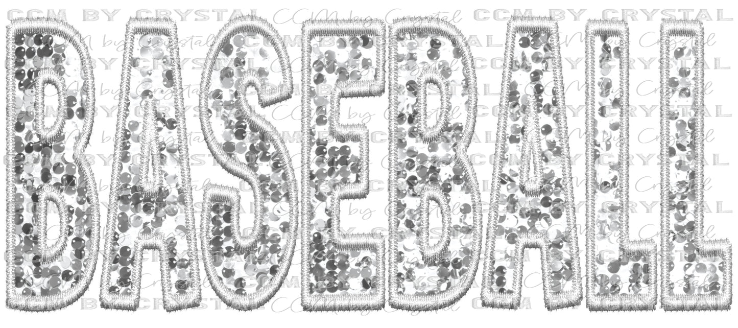 Baseball Faux Embroidery Faux Sequins PNG Digital File ONLY