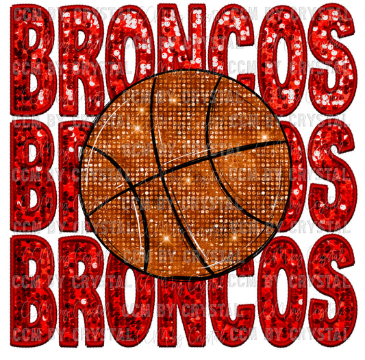 Broncos Basketball Faux Embroidery Faux Sequins PNG Digital File ONLY