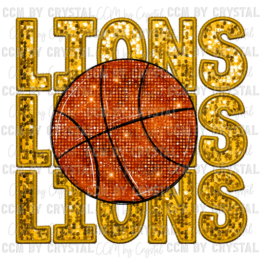 Lions Basketball Faux Embroidery Faux Sequins PNG Digital File ONLY