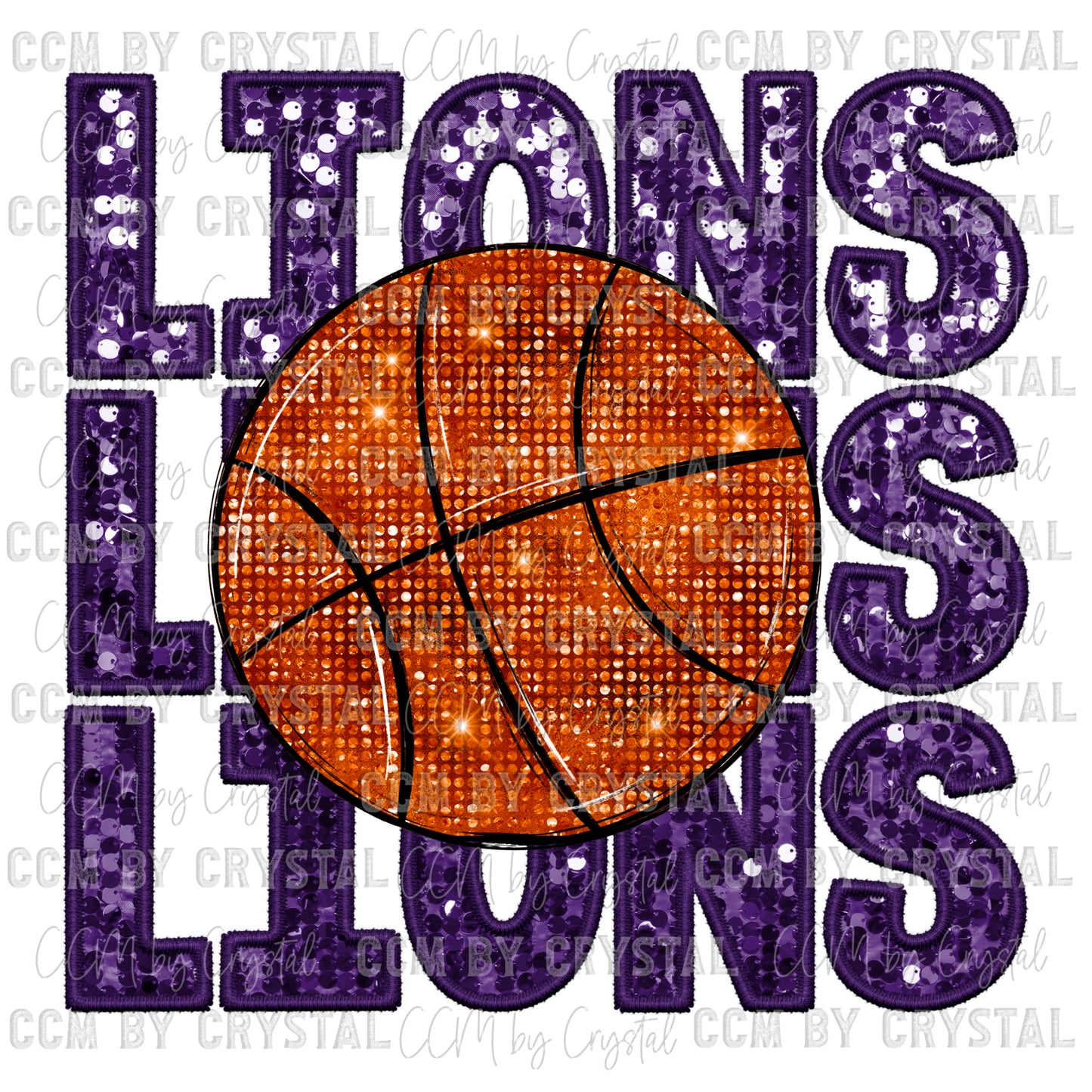 Lions Basketball Faux Embroidery Faux Sequins PNG Digital File ONLY