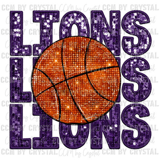 Lions Basketball Faux Embroidery Faux Sequins PNG Digital File ONLY