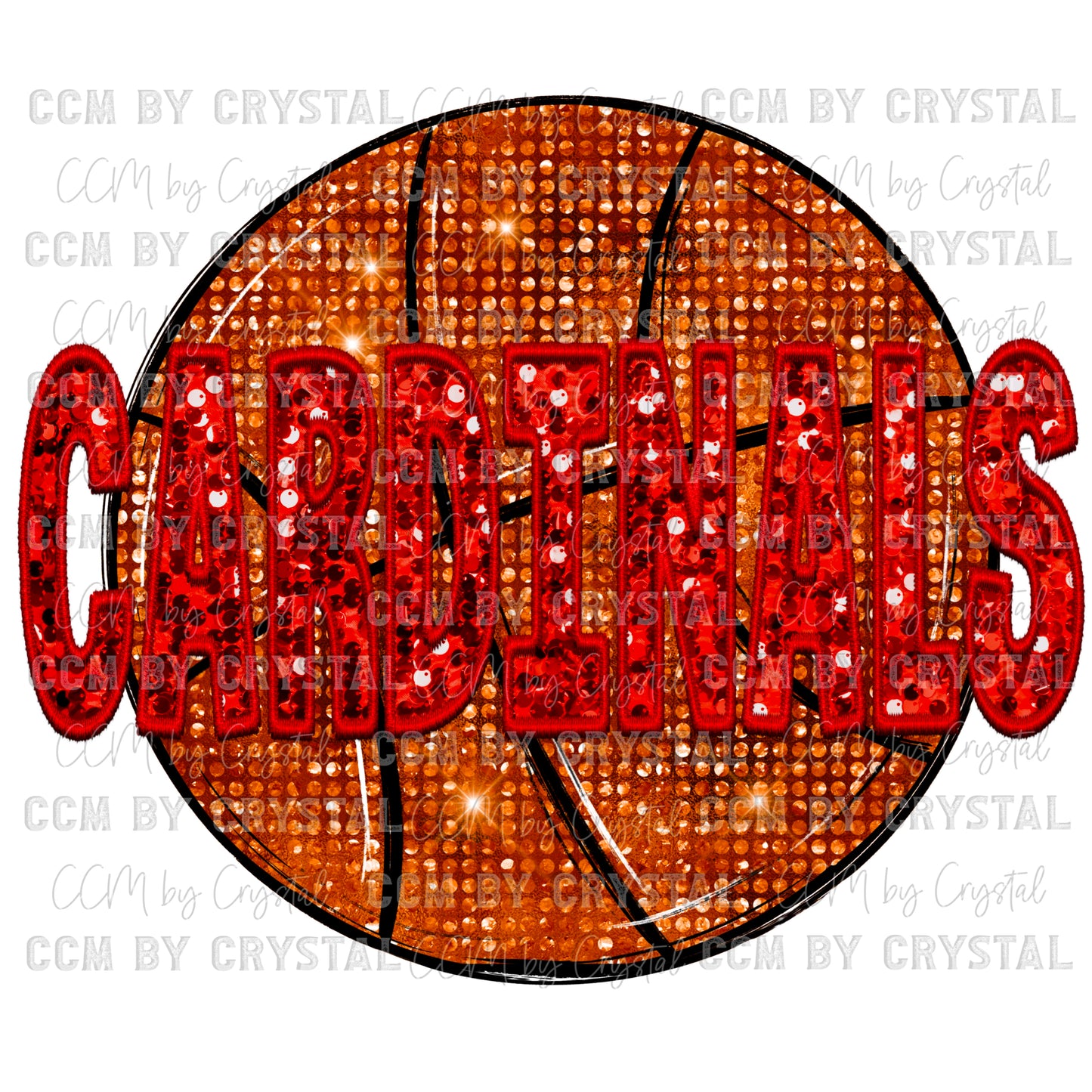 Cardinals Basketball Faux Embroidery Faux Sequins PNG Digital File ONLY