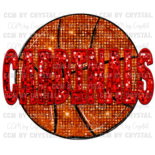 Cardinals Basketball Faux Embroidery Faux Sequins PNG Digital File ONLY
