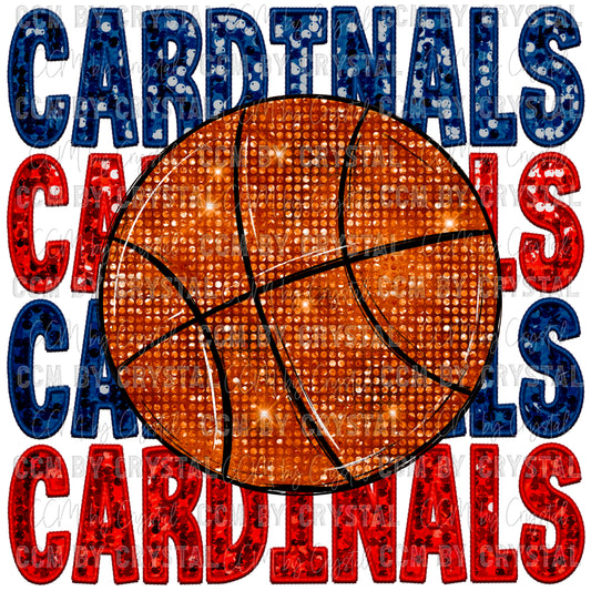 Cardinals Basketball Faux Embroidery Faux Sequins PNG Digital File ONLY