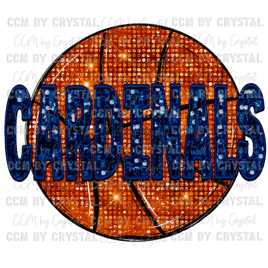 Cardinals Basketball Faux Embroidery Faux Sequins PNG Digital File ONLY