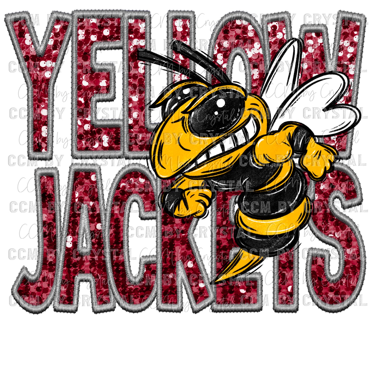 Yellowjackets Faux Embroidery Faux Sequins Ready To Press Transfer DTF Sublimation