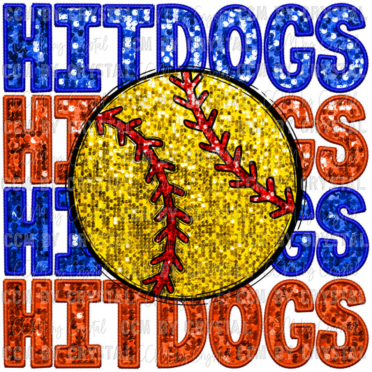 It Dogs Softball Faux Embroidery Faux Sequins Ready To Press Transfer DTF Sublimation
